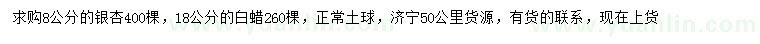 求購(gòu)8公分銀杏、18公分白蠟