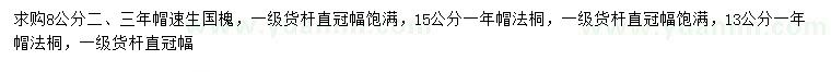 求購8公分速生國槐、13、15公分法桐