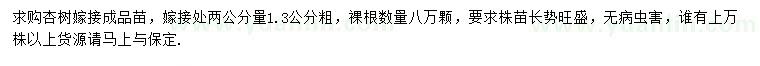 求購嫁接處2公分量1.3公分粗杏樹