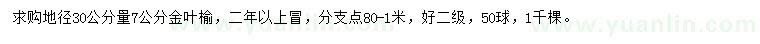 求購(gòu)地徑30公分量7公分金葉榆