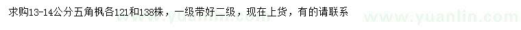 求購13-14公分五角楓