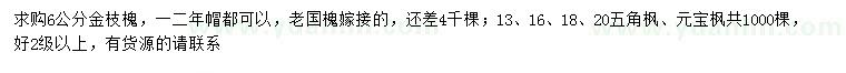 求購金枝槐、五角楓、元寶楓