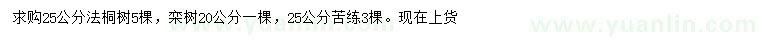 求購法桐、欒樹、苦楝