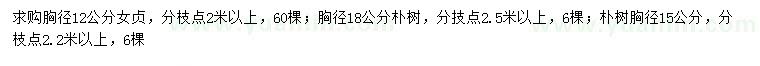 求購胸徑12公分女貞、胸徑15、18公分樸樹