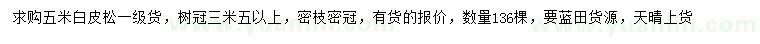 求購5米白皮松
