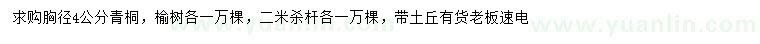 求購(gòu)胸徑4公分青桐、榆樹(shù)
