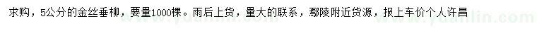 求購5公分金絲垂柳