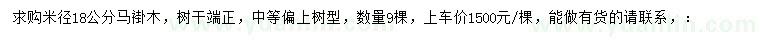 求購米徑18公分馬褂木