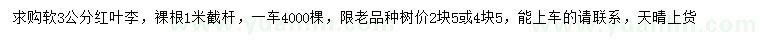 求購(gòu)軟3公分紅葉李