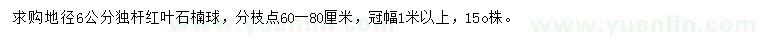 求購地徑6公分獨桿紅葉石楠球