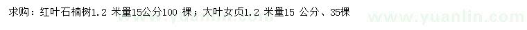 求購(gòu)1.2米量15公分紅葉石楠、大葉女貞