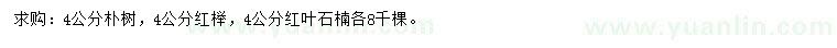 求購(gòu)4公分樸樹(shù)、紅櫸、紅葉石楠