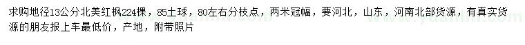 求購地徑13公分北美紅楓