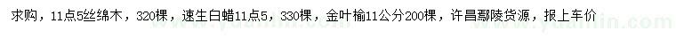 求購絲綿木、速生白蠟、金葉榆