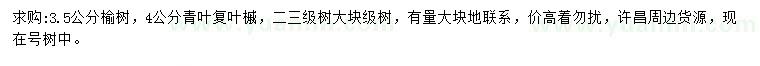 求購(gòu)3.5公分榆樹(shù)、4公分青葉復(fù)葉槭