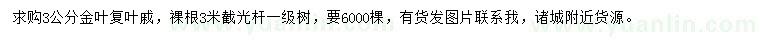 求購(gòu)3公分金葉復(fù)葉槭