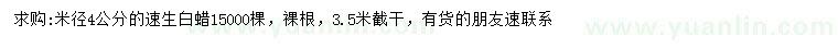 求購米徑4公分速生白蠟