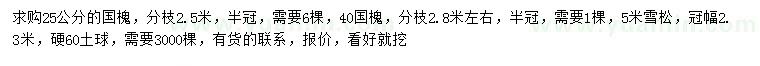 求購25、40公分國(guó)槐、5米雪松