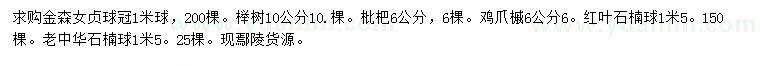求購(gòu)金森女貞、櫸樹、枇杷樹等