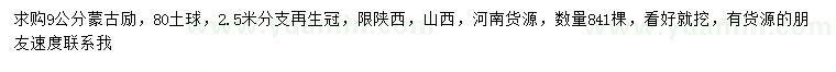 求購9公分蒙古櫟