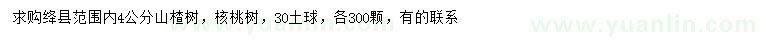 求購4公分山楂樹，核桃樹