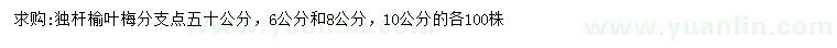 求購(gòu)6、8、10公分榆葉梅