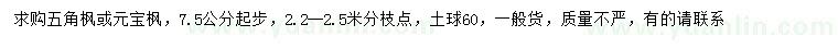 求購7.5公分以上五角楓、元寶楓