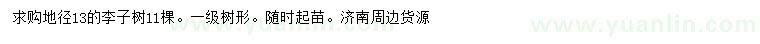 求購地徑13公分李子樹