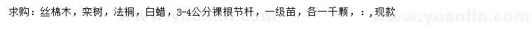 求購絲棉木、欒樹、法桐等