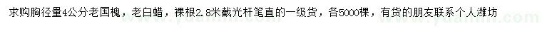 求購(gòu)胸徑4公分老國(guó)槐、老白蠟