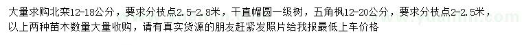 求購(gòu)12-18公分北欒、12-20公分五角楓