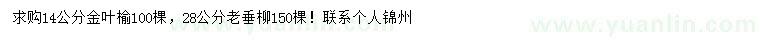 求購14公分金葉榆、28公分老垂柳