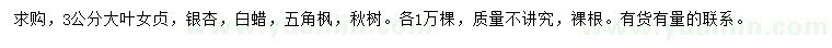 求購(gòu)大葉女貞、銀杏、白蠟等