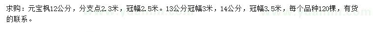 求購12、13、14公分元寶楓