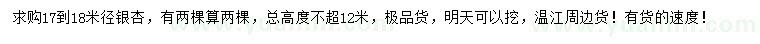 求購米徑17-18公分銀杏