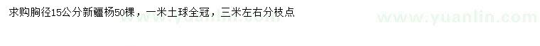 求購胸徑15公分新疆楊