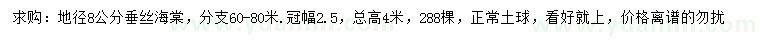 求購地徑8公分垂絲海棠