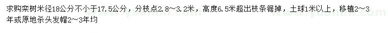 求購(gòu)米徑17.5公分以上欒樹(shù)