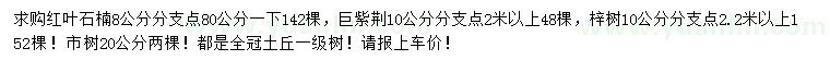 求購(gòu)紅葉石楠、巨紫荊、梓樹等