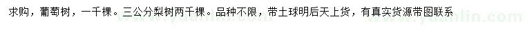 求購葡萄樹、3公分梨樹