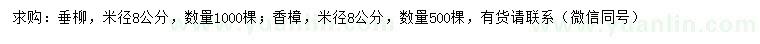 求購(gòu)米徑8公分垂柳、香樟