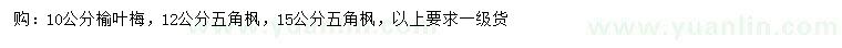求購(gòu)10公分榆葉梅、12、15公分五角楓