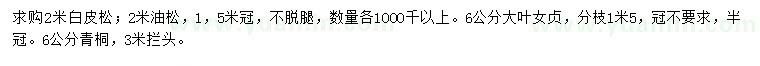 求購白皮松、油松、大葉女貞等