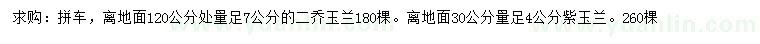 求購120量7公分二喬玉蘭、30量4公分紫玉蘭