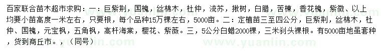 求購巨紫荊、國槐、絲棉木等