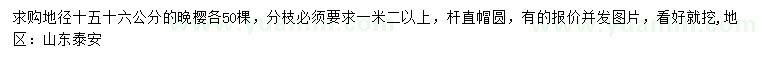 求購(gòu)地徑15、16公分晚櫻