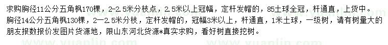 求購胸徑11、14公分五角楓
