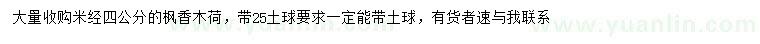 求購米經(jīng)4公分楓香、木荷