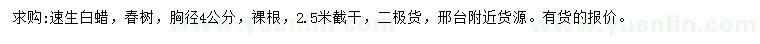 求購胸徑4公分速生白蠟、椿樹