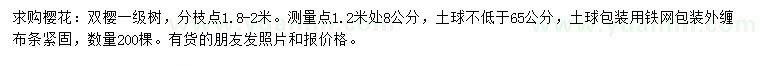 求購1.2米量8公分雙櫻
